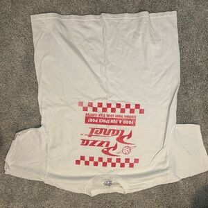 White Graphic Pizza Parlor T‑Shirt with Red Print